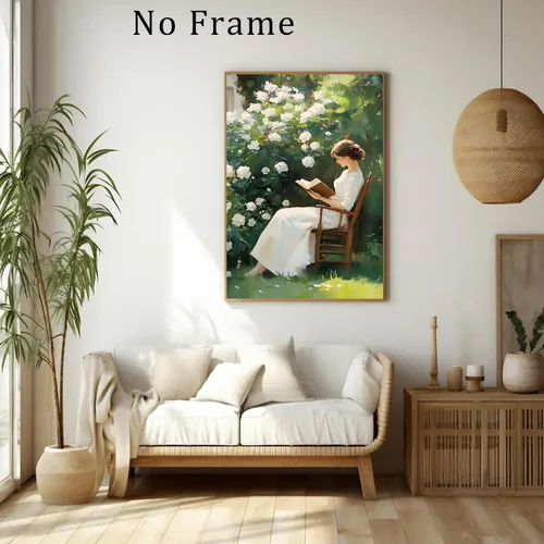 Vista 7 de Póster vintage de mujer en lienzo de lectura para mujer, retrato de mujer, arte de pared victoriano, pintura de dama antigua, póster de jardín