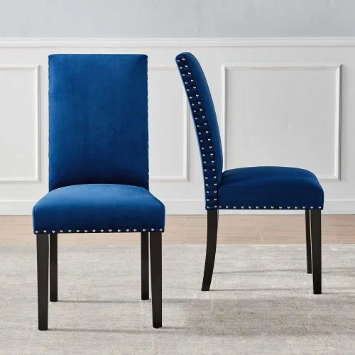 Vista 2 de Modway Parcel Performance - Juego de 2 sillas auxiliares de terciopelo para comedor, color azul marino