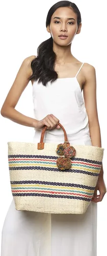 Vista 4 de Caracas - Bolsa de mano a rayas con pompones, naturalmulticolor, NaturalMulti