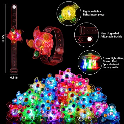 Vista 5 de SCIONE Paquete de 24 pulseras giratorias con luz LED, que brillan en la oscuridad, recuerdos de fiesta para niños de 4 a 8 a 12, juguetes de caja