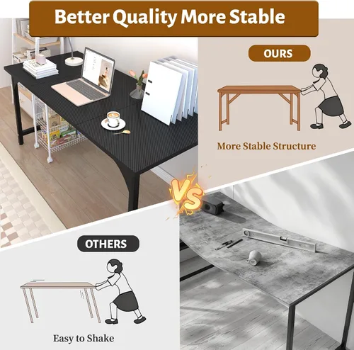 Vista 5 de AZN Escritorio para computadora, escritorio de computadora de 47 pulgadas, escritorio de oficina para juegos con mesa de fibra de carbono