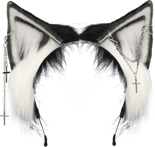 Vista 6 de VIGVAN Diademas de animales Cosplay orejas Fox Punk Cross 3c negro