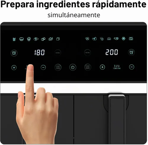 Vista 3 de Freidora de aire de doble cesta de 8 cuartos de galón, pantalla táctil digital, acabado de sincronización inteligente, apagado automático, 2 cestas