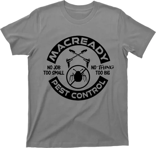 Vista 2 de The Thing RJ MacReady - Camiseta de control de plagas de los años 80 de ciencia ficción y terror