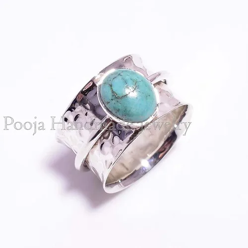 Vista 2 de Pooja Handmade Jewelry Tibetan Turquoise Ring, 925 Silver Ring, Spinner Ring Women, Wide Band Ring, Gemstone Ring, Spinner Ring, Anxiety Spinner