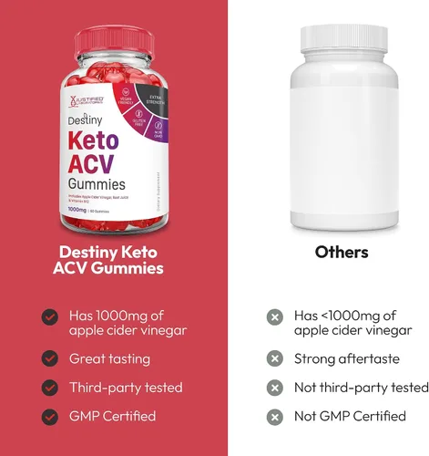 Vista 3 de Justified Laboratories Destiny Keto ACV Gummies (1000 mg) – 60 unidades – Formuladas con vinagre de sidra de manzana, folato y vitamina B12 – Sin