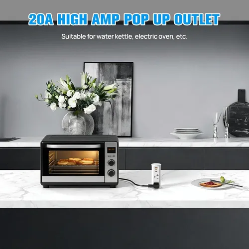 Vista 4 de ANNQUAN 2" 20A Pop Up Outlet para Encimera 20W Puertos USB 2 Salida Blanco