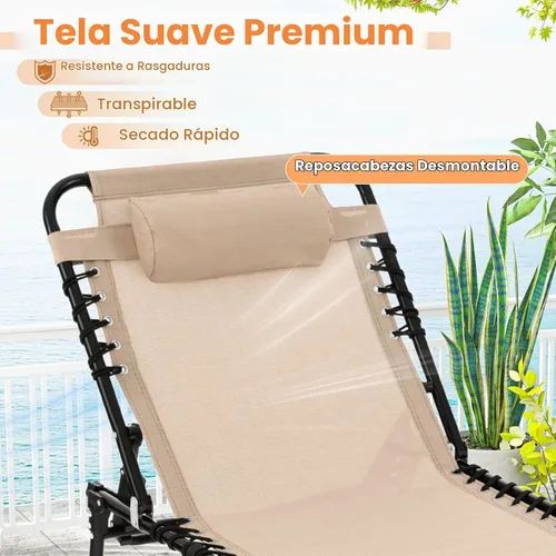 Vista 6 de Goplus Tumbona para exteriores, silla plegable de 5 posiciones para playa, con almohada desmontable, bolsillo lateral, tumbona para tomar el sol