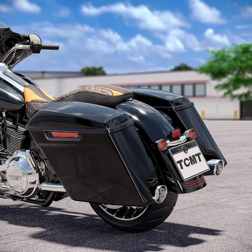 Vista 22 de TCMT Alforjas estiradas de 4" para Harley Street Glide 2014-23 Billiard Red