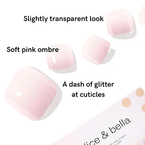 Vista 4 de Alice & Bella Tiras de pedicura de gel semicuradas (Bella's Fave) para uñas de los pies Adhesivo suave Requiere luz UV Calidad de salón