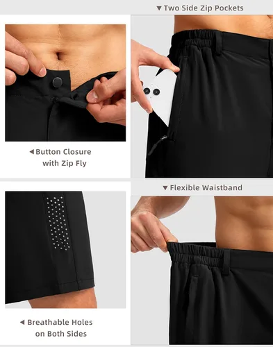 Vista 4 de Pudolla Pantalones cortos de senderismo para hombre, pantalones cortos de verano para viajes al aire libre para hombres con bolsillos con cremallera