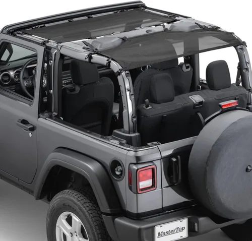 Vista 10 de MasterTop ShadeMaker Bimini Techo de Malla - Se Ajusta a Jeep Wrangler JL de 2 Puertas 2018-2023 - Parasol para Jeep Wrangler JL - Correas y Rojo