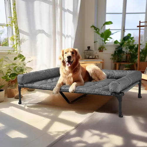 Vista 10 de Veehoo Cama Elevada Refrescante para Perro Añade Cojín Bolster Extraíble Impermeable Alfombrilla, Cuna Elevada para Mascotas con Malla Teslin