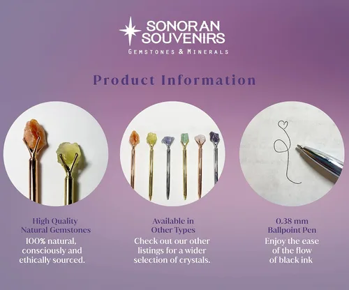 Vista 3 de Sonoran Souvenirs 2 bolígrafos de cristal natural genuino para diarios de manifestación, regalos significativos (cuarzo transparente y ahumado)