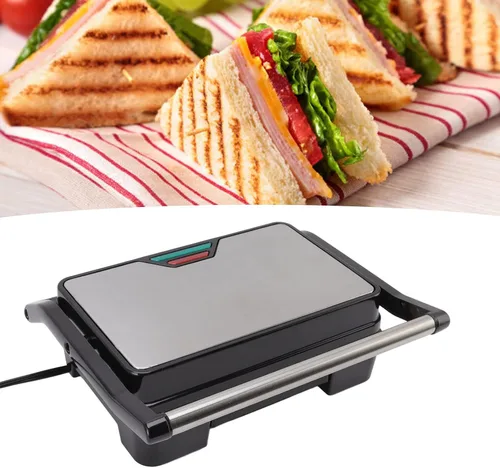 Vista 5 de Panini - Parrilla de prensa de 850 W, sandwichera antiadherente con calefacción de doble cara y apertura de 180 grados, parrilla eléctrica