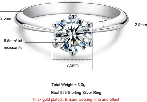 Vista 7 de AnuClub 1235CT Anillo solitario de moissanita de seis puntas, anillo de plata de ley 925, regalo para boda, compromiso y aniversario con certificado