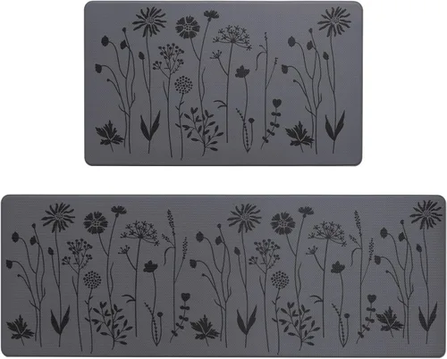 Vista 11 de Rempry - Juego de 2 alfombrillas de cocina con flores coloridas para el piso, alfombras de cocina antideslizantes y juego de tapetes, alfombrilla
