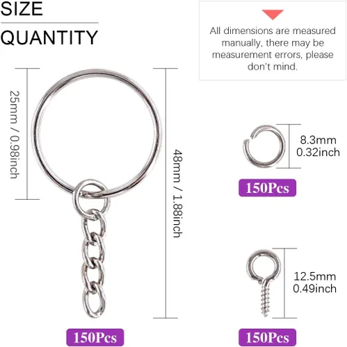 Vista 2 de Swpeet Kit de 750 anillos para llavero, incluye 250 llaveros con cadena y 250 anillos de salto con 250 pines de ojo de tornillo a granel para hacer