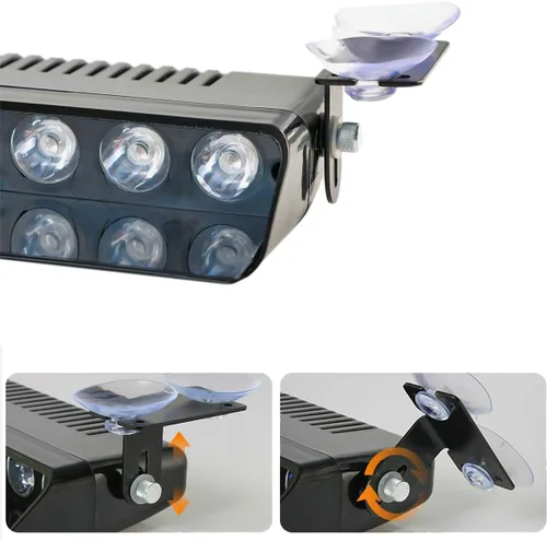 Vista 4 de Luz Estroboscópica de Destello LED Azul de Advertencia de Emergencia con 12 LED, Ventosa para Salpicadero Interior, Techo, Parabrisas, Salpicadero