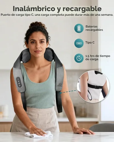 Vista 4 de Snailax Masajeador de cuello inalámbrico con calor, masajeador de hombros Negro