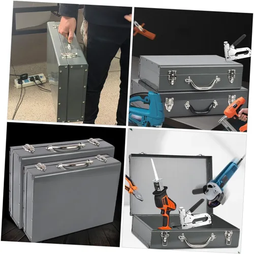 Vista 8 de Ipetboom Caja organizadora de herramientas de metal grueso, caja de herramientas pequeña portátil con asa, almacenamiento ligero para manualidades