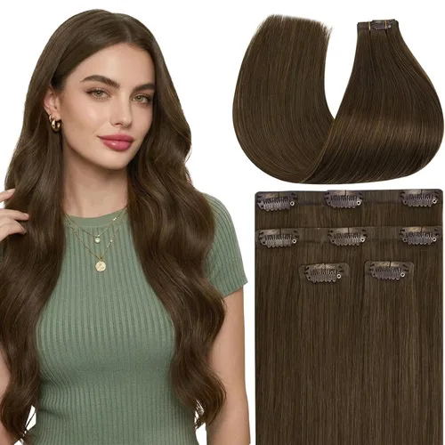 Vista 58 de Full Shine Extensiones de Cabello Rubio con Clip Reflejos Cabello Humano Extensiones con Clip Rubio Ceniza Mezcla Rubio Decolorado PU Extensiones