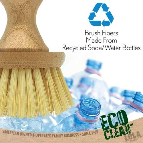 Vista 4 de LOLA Cepillo vegetal con perilla de bambú cómodo, cerdas de polietileno duraderas, bambú natural, fibras son botellas de soda/agua recicladas, 1