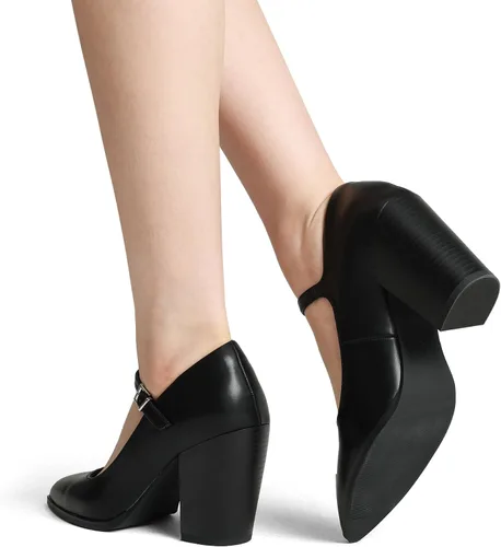 Vista 7 de DREAM PAIRS Zapatos de tacón alto y grueso para mujer, con puntera cerrada, zapatos Mary Jane, puntera puntiaguda, cómodos, zapatos de trabajo