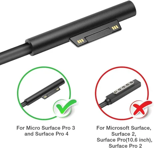 Vista 2 de POWSEED Cargador Surface Pro para Surface Pro 4 3, cable extra largo de 10 pies, adaptador de corriente alterna de 12 V 2.58 A, repuesto modelo 1625