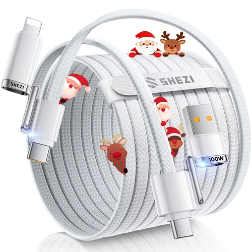 Vista 15 de SHEZI Cable USB C 4 en 1 trenzado de nailon de 60 W, 3 pies, compatible con cable Lightning, cable de carga rápida para iPhone/iPad