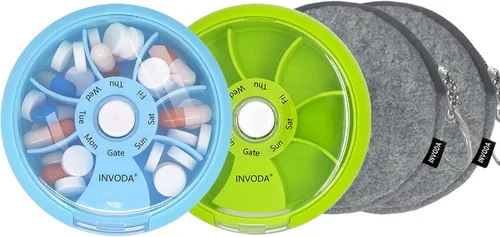 Vista 11 de Organizador de pastillas de 3 piezas, pastillero de viaje para bolso, estuche portátil de medicamentos, pastillero semanal pequeño