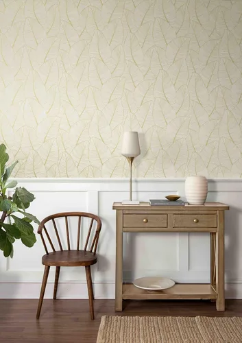 Vista 3 de Casa Mia Rollo de papel tapiz de vinilo con hojas metálicas tropicales para despegar y pegar (cubre 30.75 pies cuadrados) (dorado)
