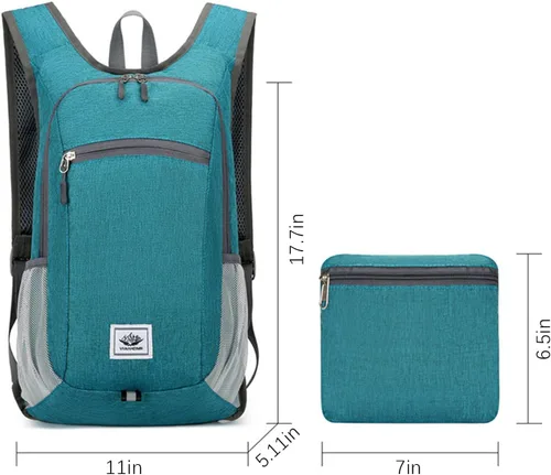 Vista 5 de DOJUNS Mochila de senderismo de 15 litros, mochila de viaje pequeña, ligera, plegable, plegable, mochilas de campamento para mujeres y hombres Negro