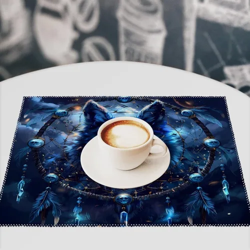 Vista 7 de Wolf Dream Catcher Placemats Set of 6 Resistant Table Mats Washable Place Mats for Dinner Party Table Decoration