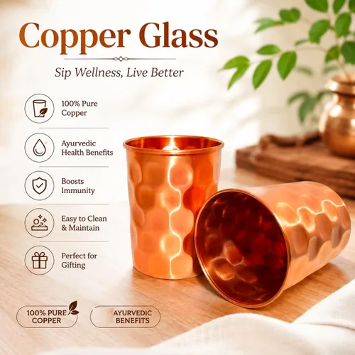 Vista 3 de MAGGOT Copper Water Bottle With 2 Glass Tumbler Ayurvedic Drinking 34 Oz