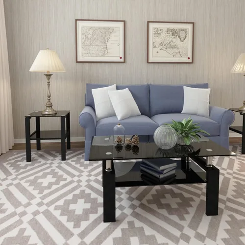 Vista 3 de Mesa de centro rectangular de vidrio para sala de estar, con mesa de vidrio templado y capa de MDF, para sala de estar y oficina