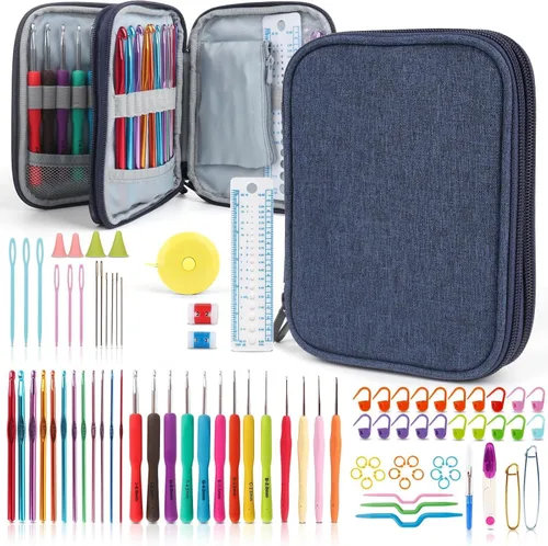 Vista 7 de Katech Juego de 85 ganchos de ganchillo, kit de ganchos de ganchillo con estuche de almacenamiento, agujas de tejer ergonómicas, kits de hilo