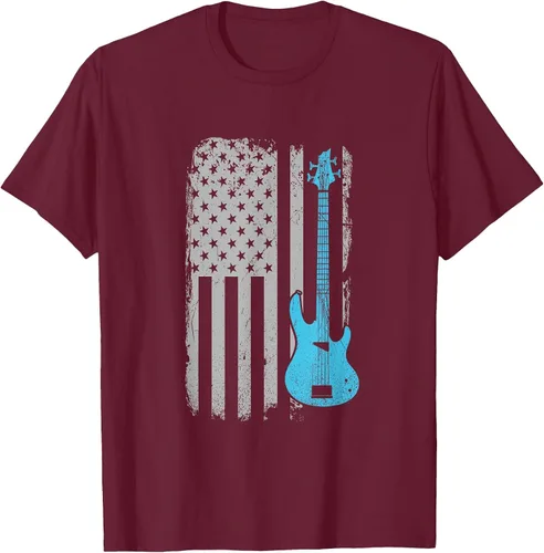 Vista 84 de Electric Bass Guitar Player American Flag Musician T-Shirt Asphalt Grey