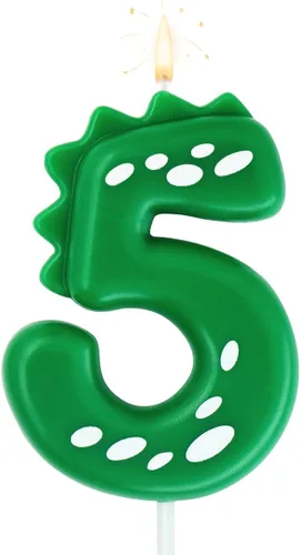 Vista 7 de Vela de cumpleaños verde 0, velas de dinosaurio de 2.76 pulgadas con número de fiesta temática para pastel
