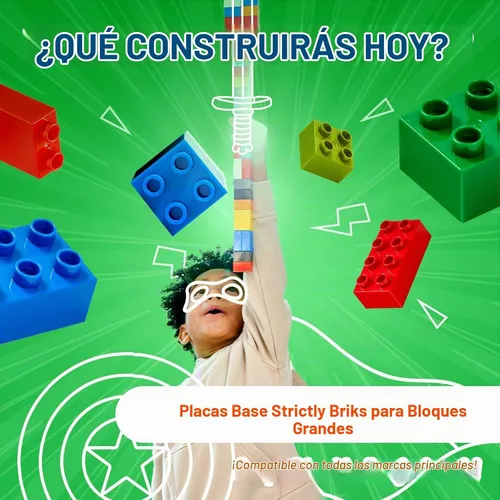 Vista 6 de Strictly Briks Placa base de bloque de construcción de juguete Mega Toy - Placa apilable de ladrillos para principiantes, clavijas grandes para Verde