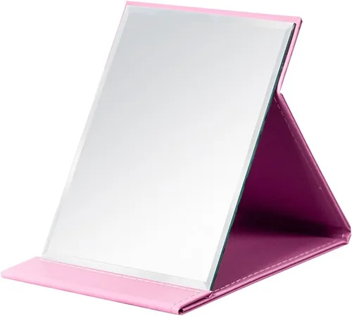 Vista 8 de JOLY Protable - Espejo plegable de piel sintética para maquillaje con soporte ajustable para uso personal, viajes (S, rojo)