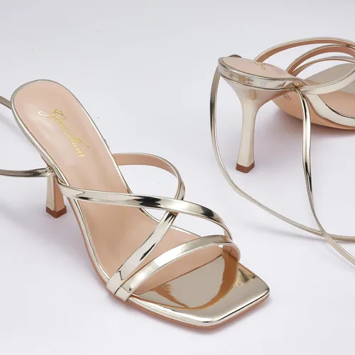 Vista 7 de GENSHUO Sandalias de tacón para mujer con tiras y cordones de tacón alto, sandalias de punta cuadrada, sandalias de tacón para fiestas, bailes