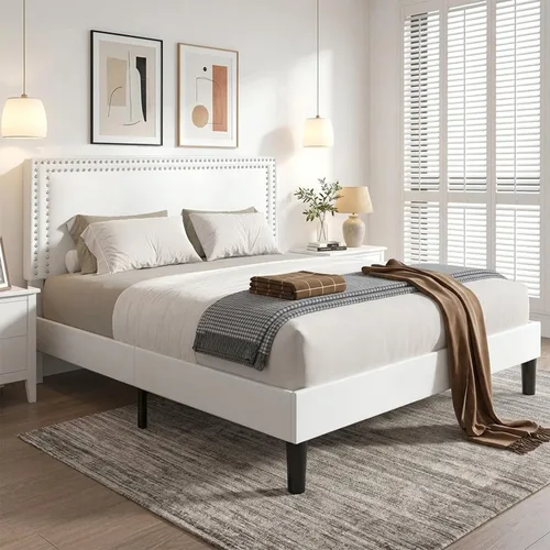 Vista 10 de VECELO Base de cama de plataforma de tamaño individual con cabecera tapizada de altura ajustable, base de colchón moderna, soporte de listones