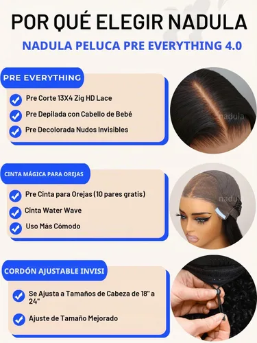 Vista 5 de Nadula Pre Everything - Pelucas de cabello humano ondulado con encaje frontal HD de 13 x 4 pulgadas, sin pegamento, con cordón invisible, mojado