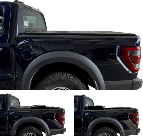 Vista 5 de Cubierta rígida de tres pliegues de 5.5 pies para plataforma de camioneta FRP para 2007-2021 Tundra Compatible con el sistema de riel