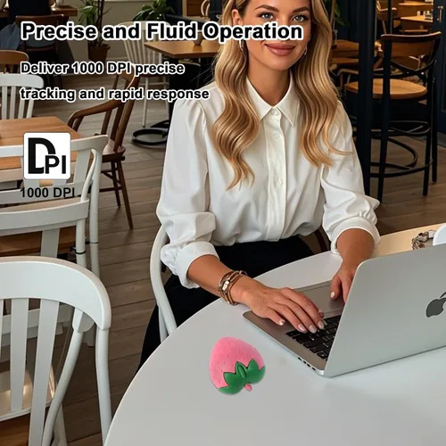 Vista 3 de Ratón inalámbrico Bluetooth con forma de fresa de fruta linda 2.4 GHz y Bluetooth 1000 DPI Ratones ópticos para computadora con receptor USB, mouse
