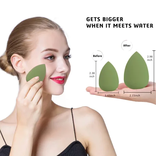 Vista 4 de Makeup Sponges Set - Beauty sponges Blending Blenders with 1 Holder and Egg Case, Flawless for Cream, Powder and Liquid (Green, 4Pcs+1Holder+ case)