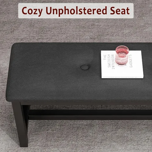 Vista 2 de Juego de mesa de comedor IDEALHOUSE para 4, mesa de cocina con banco tapizado, juego de mesa de comedor rectangular de 3 piezas con 2 bancos