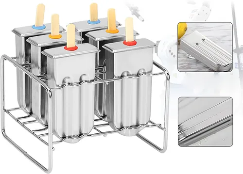 Vista 6 de Moldes de paletas de acero inoxidable, 6 moldes comerciales para paletas de acero inoxidable, hechos en casa, reutilizables, bricolaje, moldes