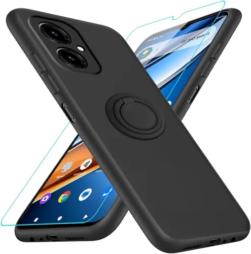 Vista 19 de Funda compatible con Blackview Shark 6/Oscal Tiger 8 con protector de pantalla, soporte de anillo giratorio de 360°, TPU a prueba de golpes, funda